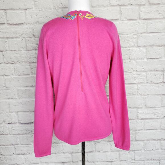 Ralph Lauren Black Label Embroidered Pink V-Neck Cashmere Sweater Size M - Picture 8 of 14